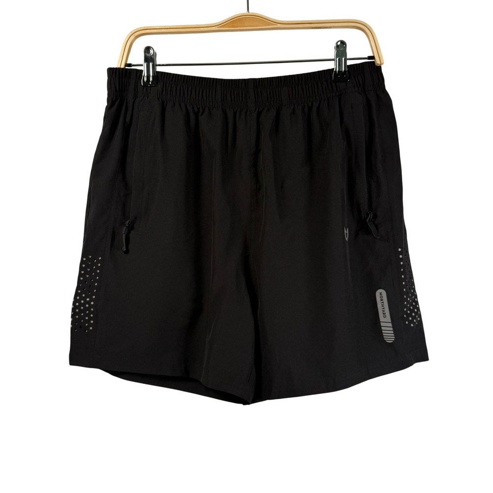 Northyard Athletic Running Shorts Black Mens‎ L Zip Pockets Reflective Vented